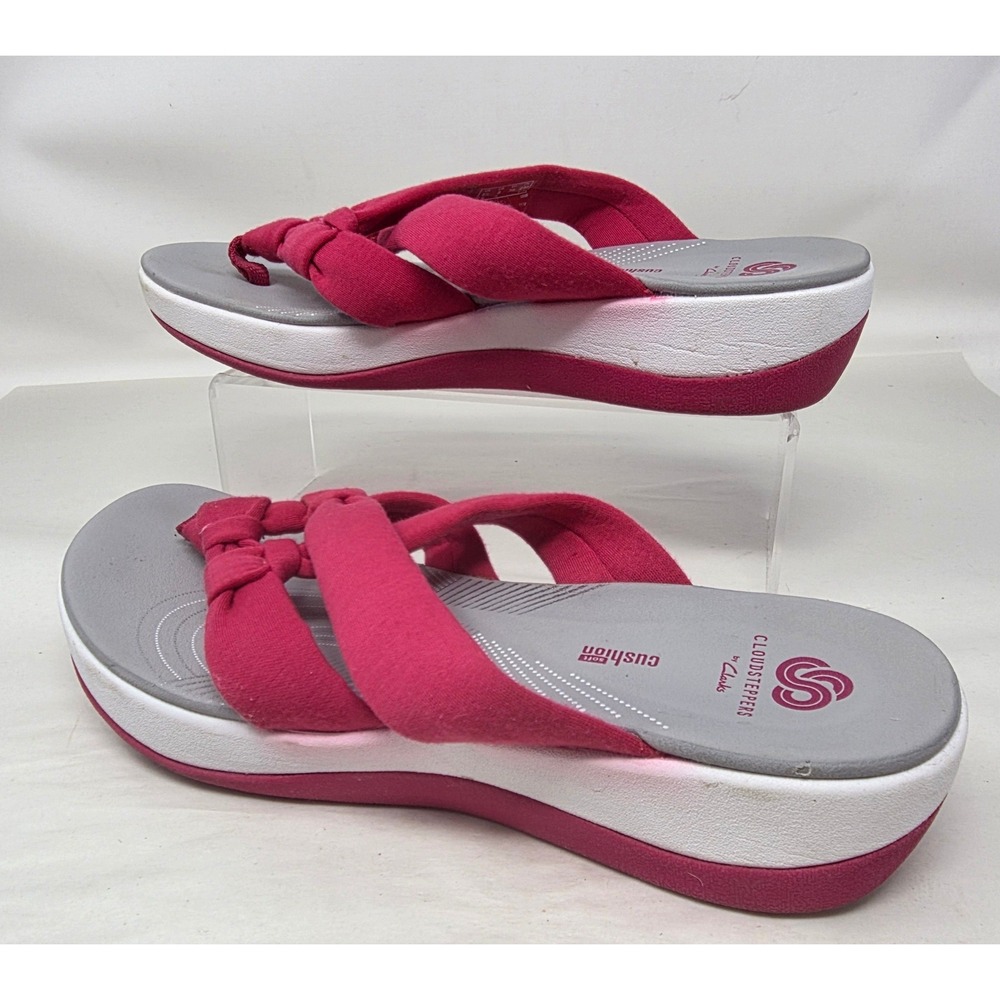 Clarks Cloudsteppers Arla Glison Women 8 Pink Thong Sandals Wedge Flip Flop Good